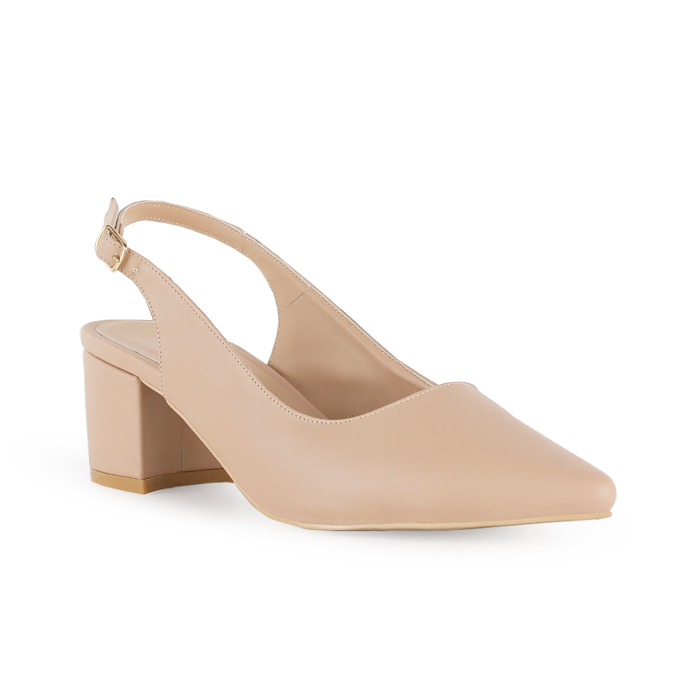 Vista diagonal de zapatilla maquillaje puntal destalonada de tacón 6cm