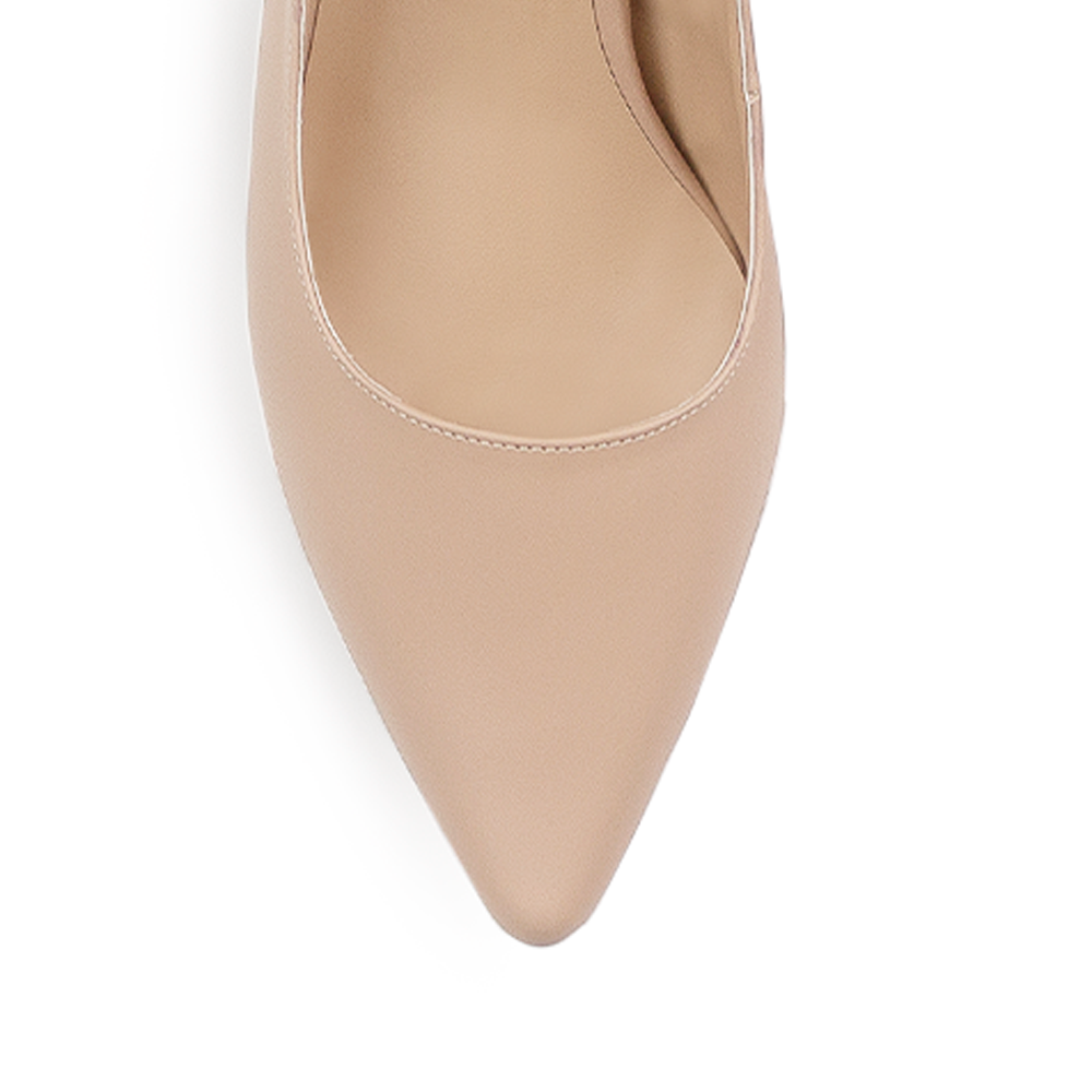 Vista de material cabra sintético de zapatilla maquillaje destalonada con tacón ancho de 6cm 