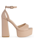 Vista lateral de zapatilla maquillaje para mujer con pulsera y tacón alto 13cm