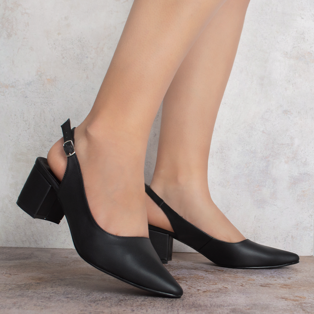 Zapatillas negras para mujer con tacón bajo 6cm destalonadas
