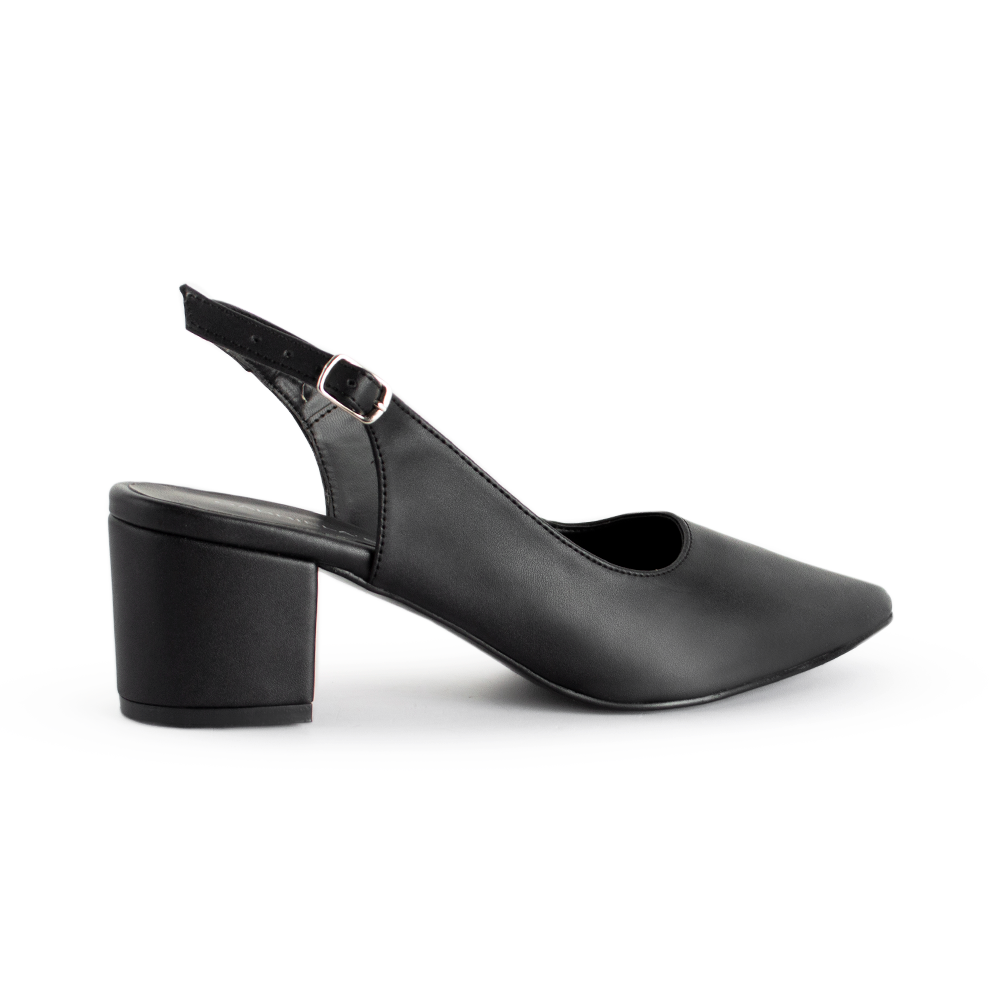 Vista trasera de tacón 6cm en zapatilla puntal destalonada para mujer en color negro
