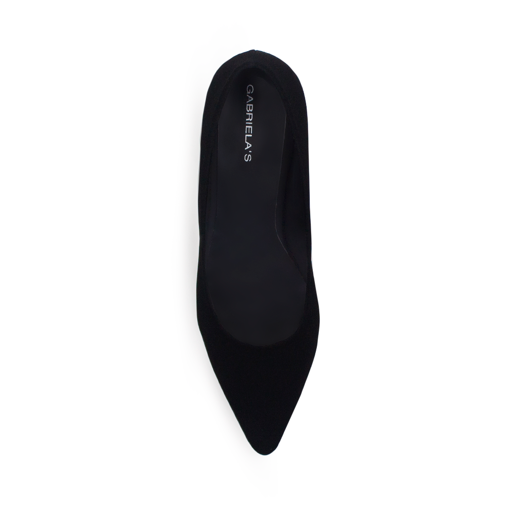Vista superior de zapatilla tipo stiletto para mujer en color negro buck