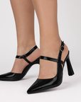 Zapatillas negras con pulsera y tacón medio de 10cm para mujer