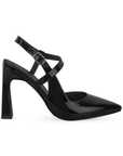 Vista lateral de zapatilla negra para mujer puntal con tacon escultural de 10cm