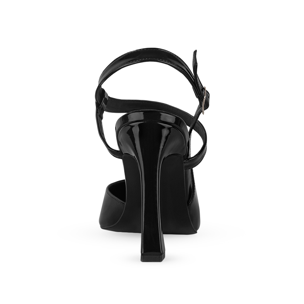Vista trasera de tacón escultural de 10cm en zapatilla negra para mujer
