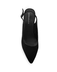 Vista superior de zapatilla negra en acabado buck para mujer puntal 