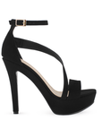 Vista lateral de zapatilla negra para mujer con tacon alto