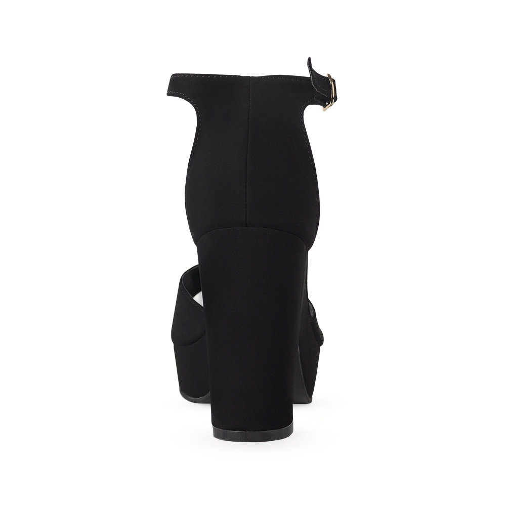 Vista trasera de tacón ancho de 10cm en zapatilla para mujer color negro buck