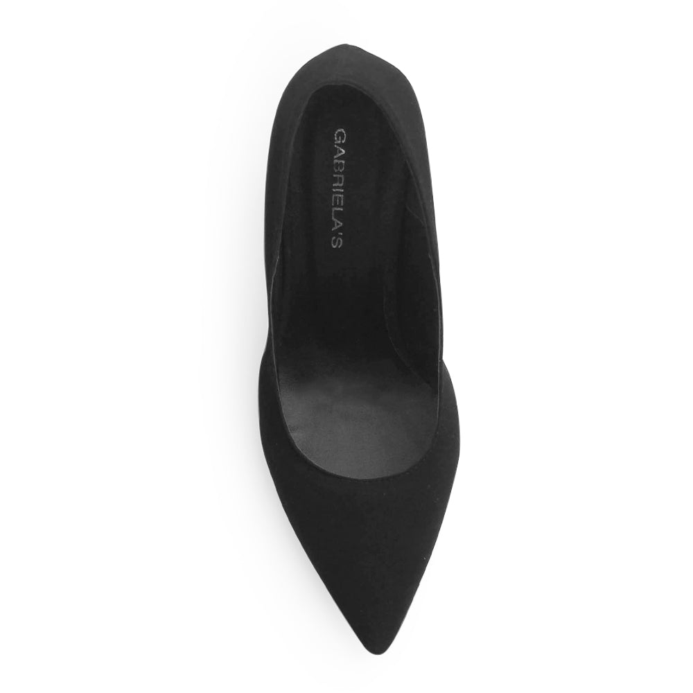 Vista superior de zapatilla para mujer tipo stiletto color negro