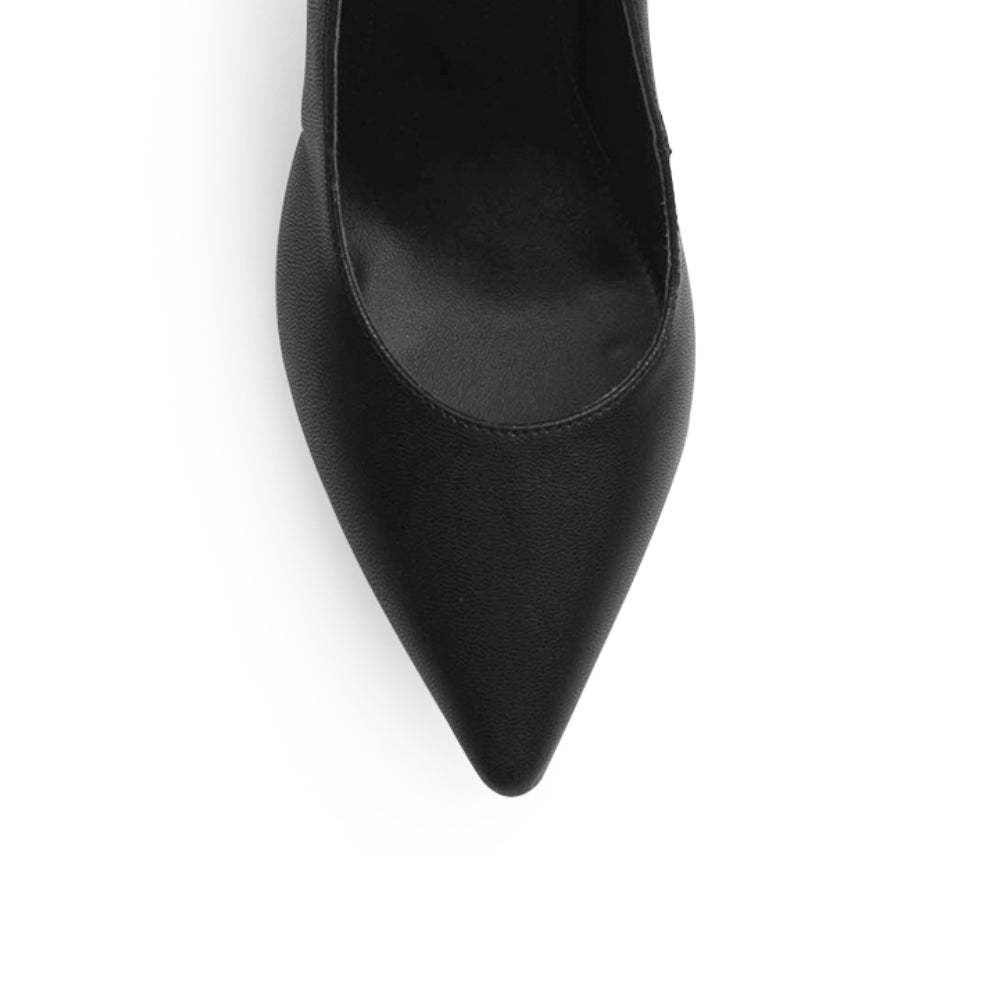 Vista de material cabra sintetico en zapatilla tipo stiletto para mujer en color negro 