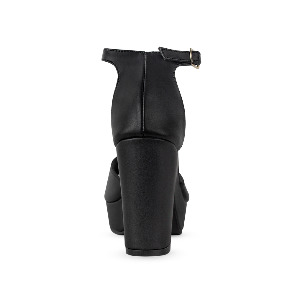 Vista trasera de tacón ancho de 10cm en zapatilla para mujer color negro cabra sintético 