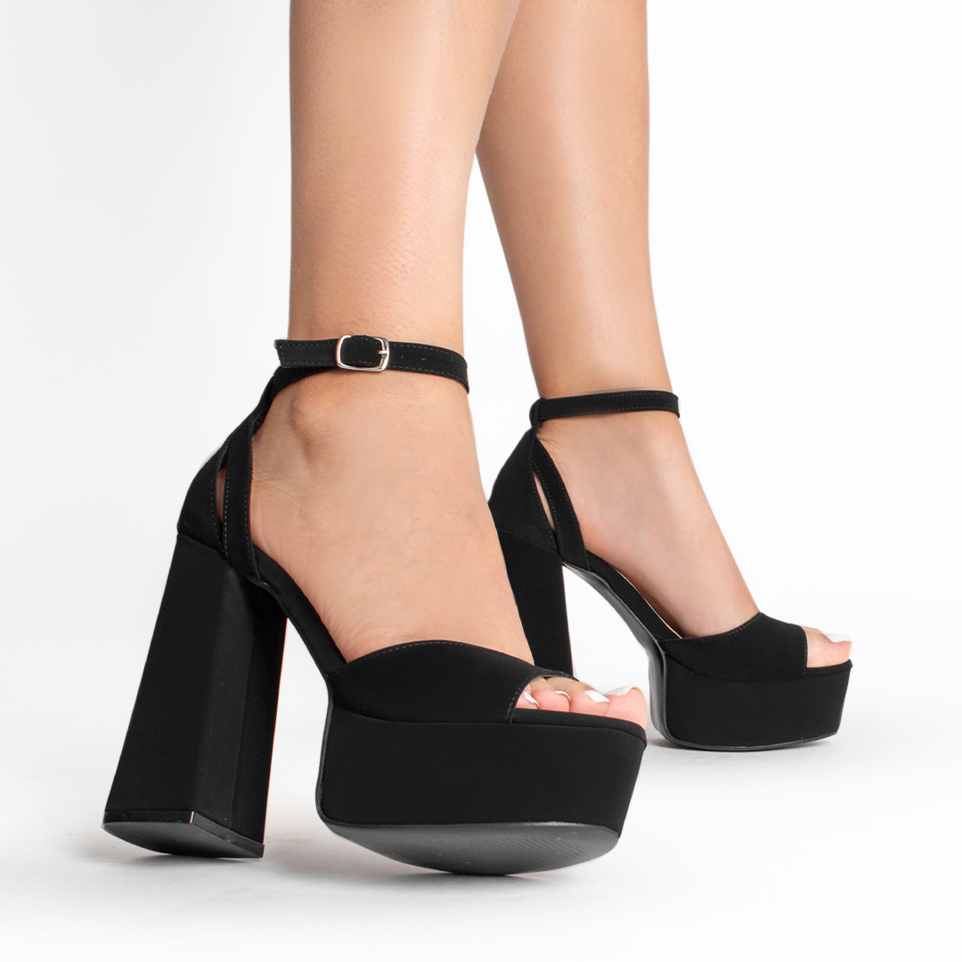 Zapatillas negras para mujer con pulsera y tacón alto 13cm