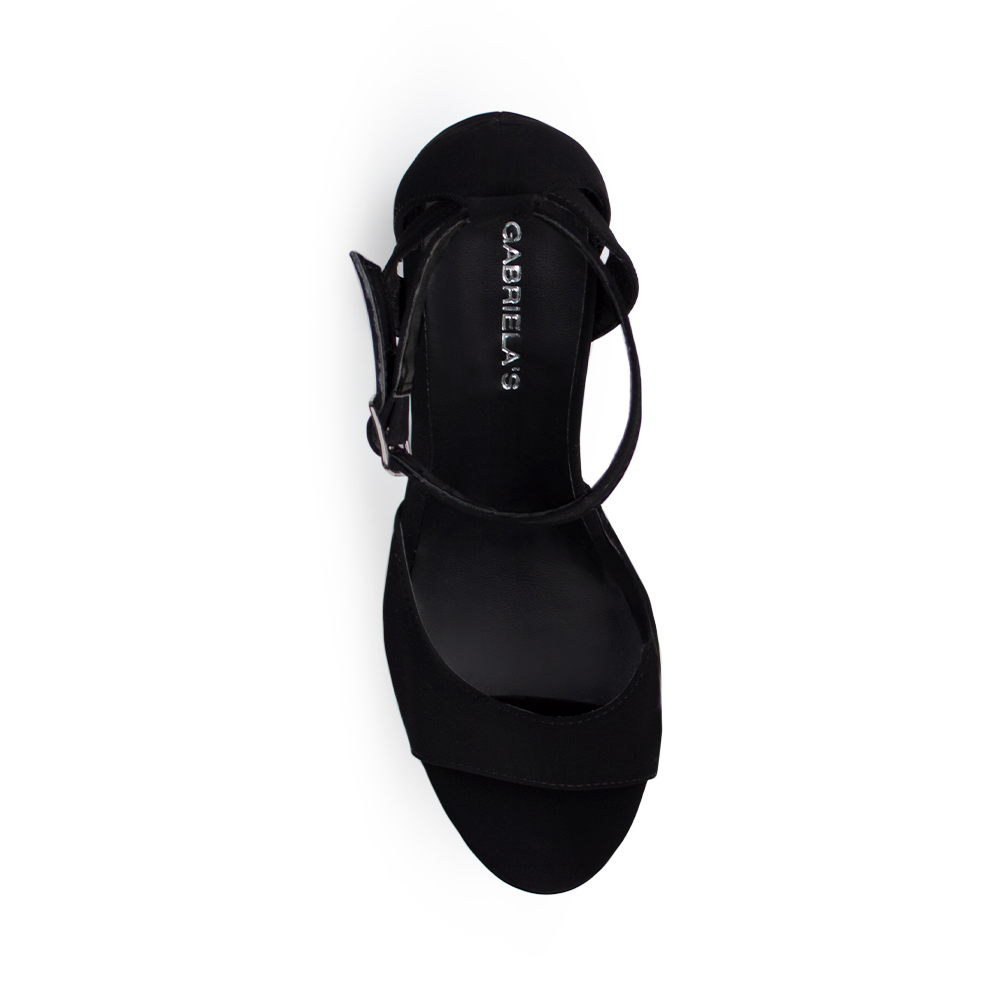Vista superior de zapatilla con pulsera y tacón 13cm en color negro