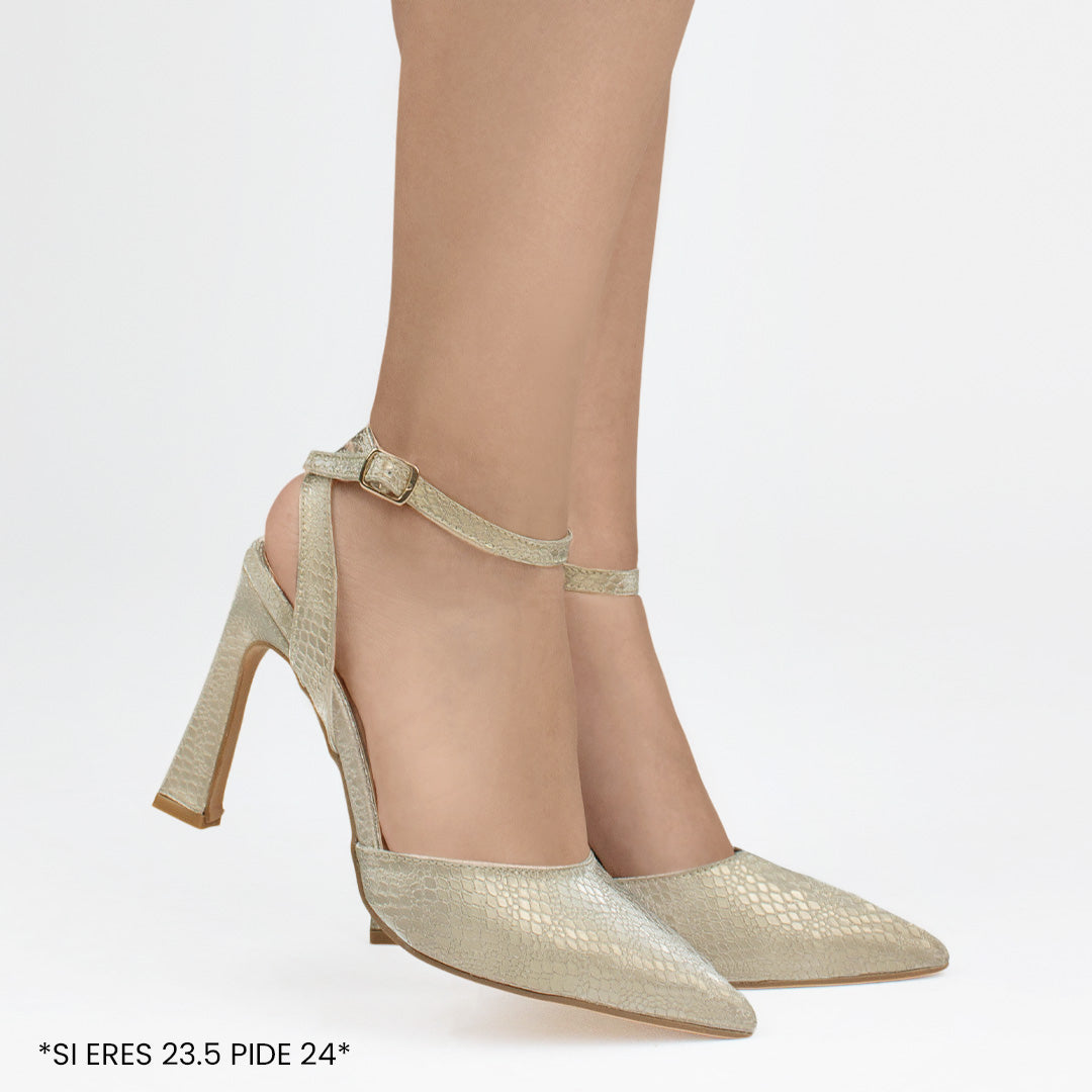 Zapatillas oro para mujer con pulsera puntales con tacón medio 10cm