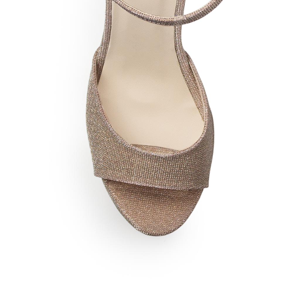 Vista de material sintético en zapatilla oro brilloso con pulsera y tacón 13cm para mujer