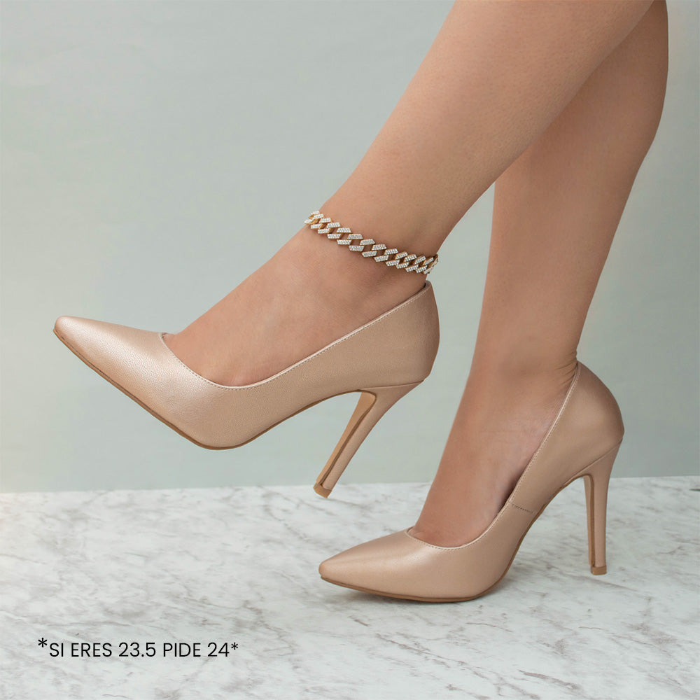 Zapatillas oro rosado para mujer puntales con tacón delgado