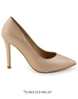 Vista lateral de zapatilla oro rosado para mujer tipo stiletto con tacón delgado