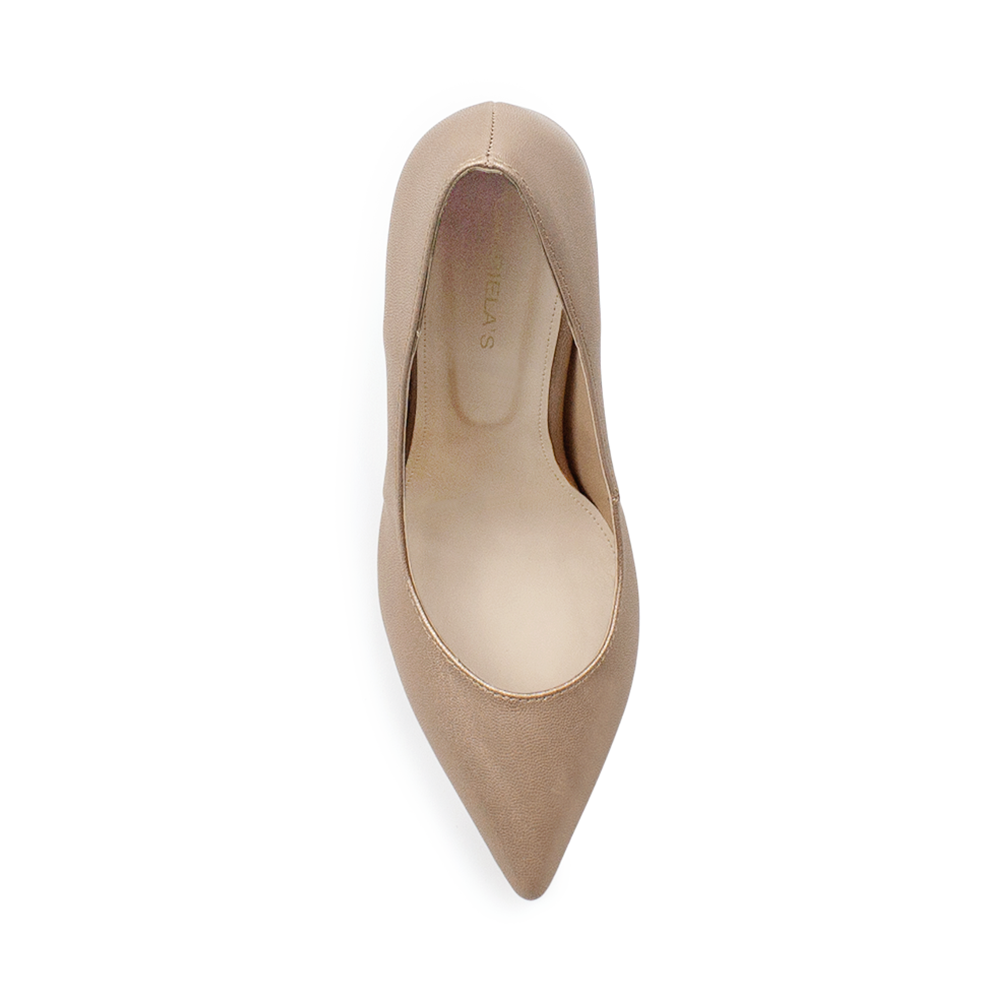 Vista superior de zapatilla para mujer tipo stiletto color oro rosado