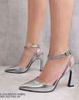 Zapatillas plata para mujer con pulsera puntales con tacón medio 10cm