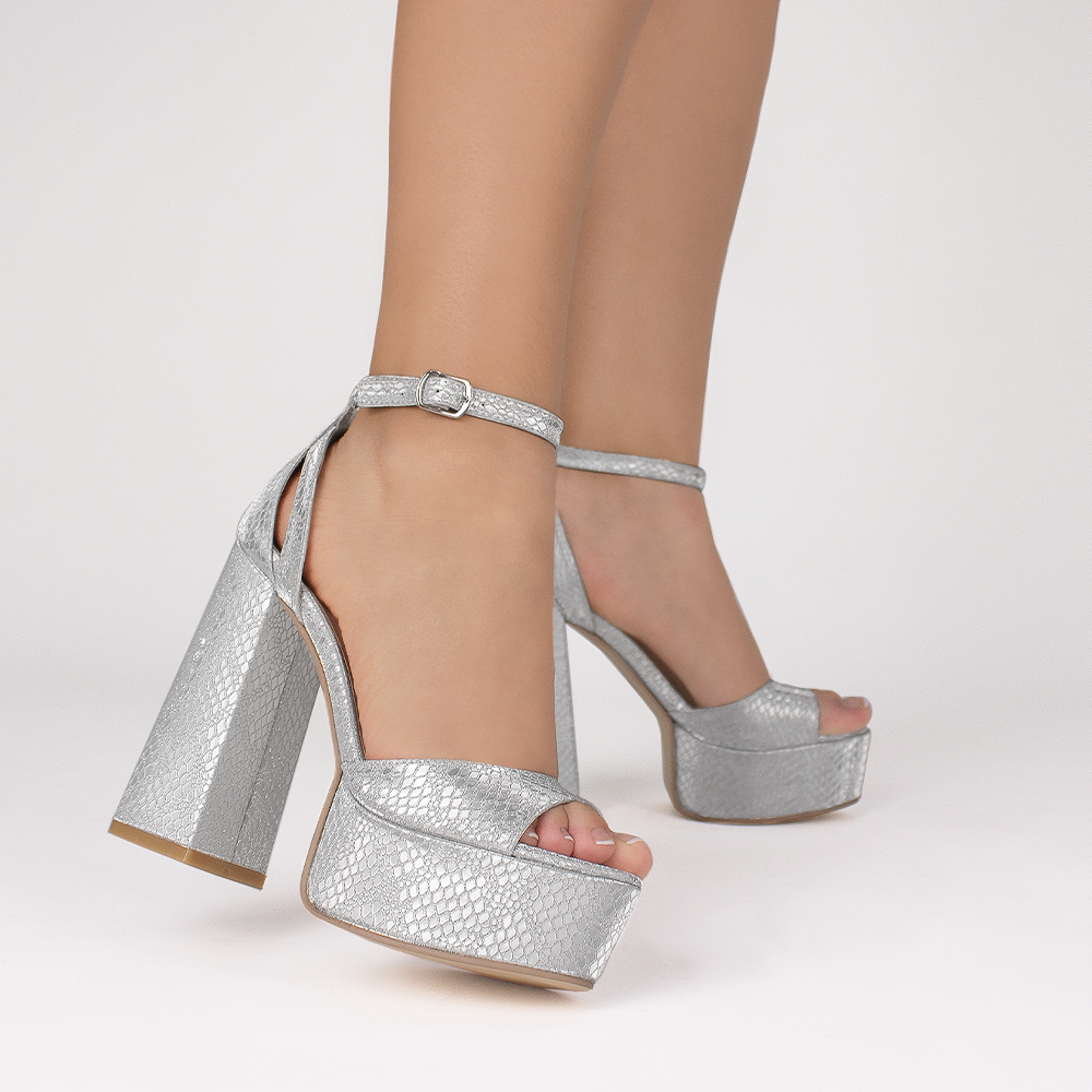 Zapatillas plata para mujer con pulsera y tacón alto 13cm