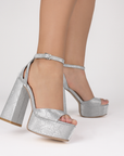 Zapatillas plata para mujer con pulsera y tacón alto 13cm