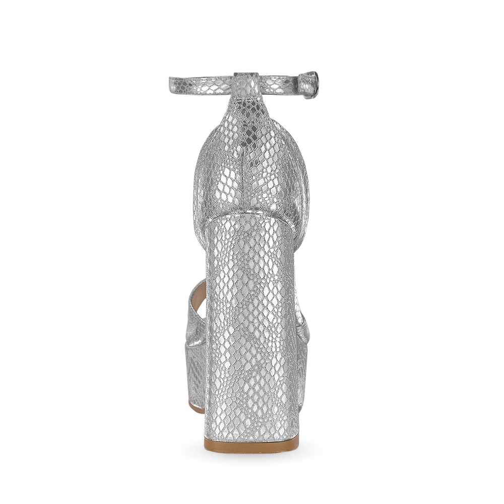 Vista trasera de tacón alto 13cm en zapatilla plata para mujer 