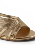 Detalle de material fresco en zapatilla oro de tacon para mujer 