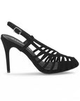 vista lateral de zapatillas negras con tacon para mujer
