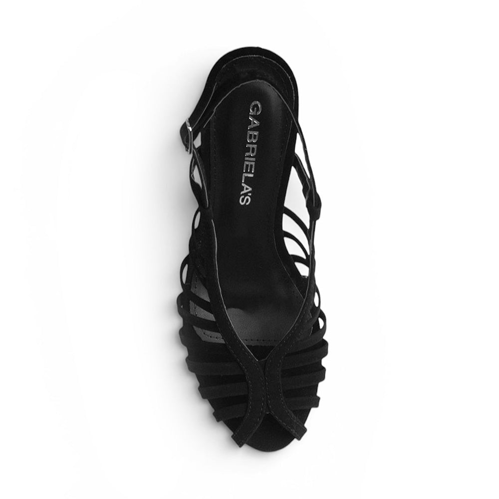 vista superior de zapatillas negras con tiras para mujer 