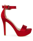 Vista lateral de zapatilla color rojo para mujer con tacon alto