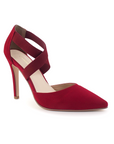 vista diagonal de zapatilla roja puntal para mujer
