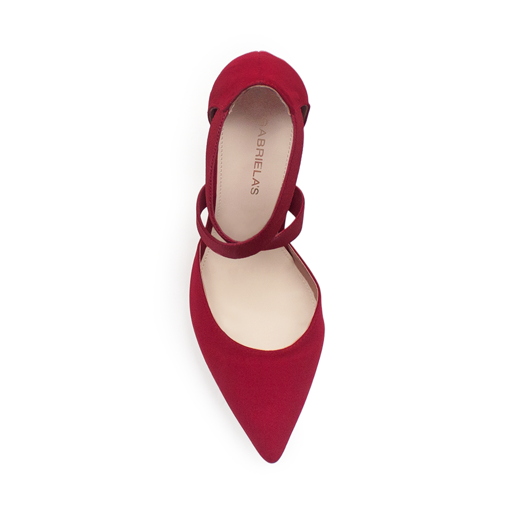vista superior de zapatilla raja para mujer con tiras cruzadas de elastico