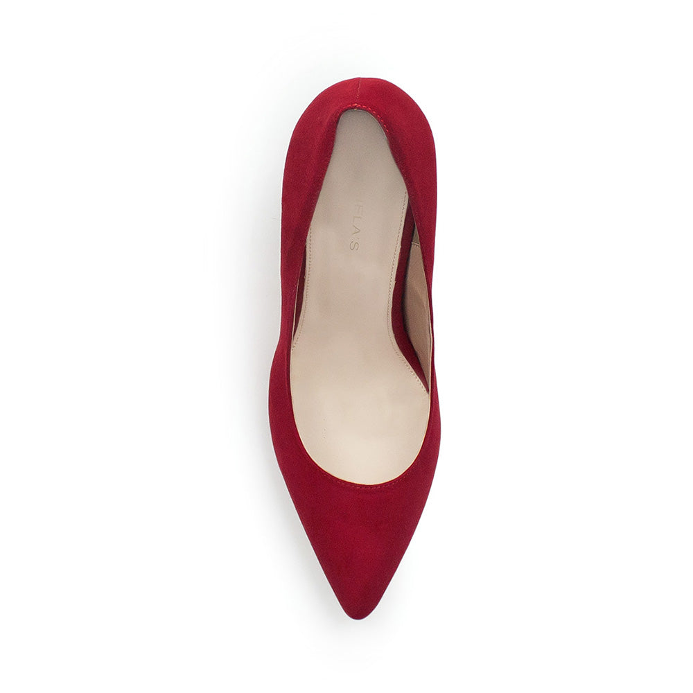 Vista superior de zapatilla para mujer tipo stiletto color rojo