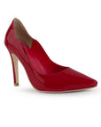 Vista diagonal de zapatillas para mujer puntales con tacón delgado 10cm en color roja 