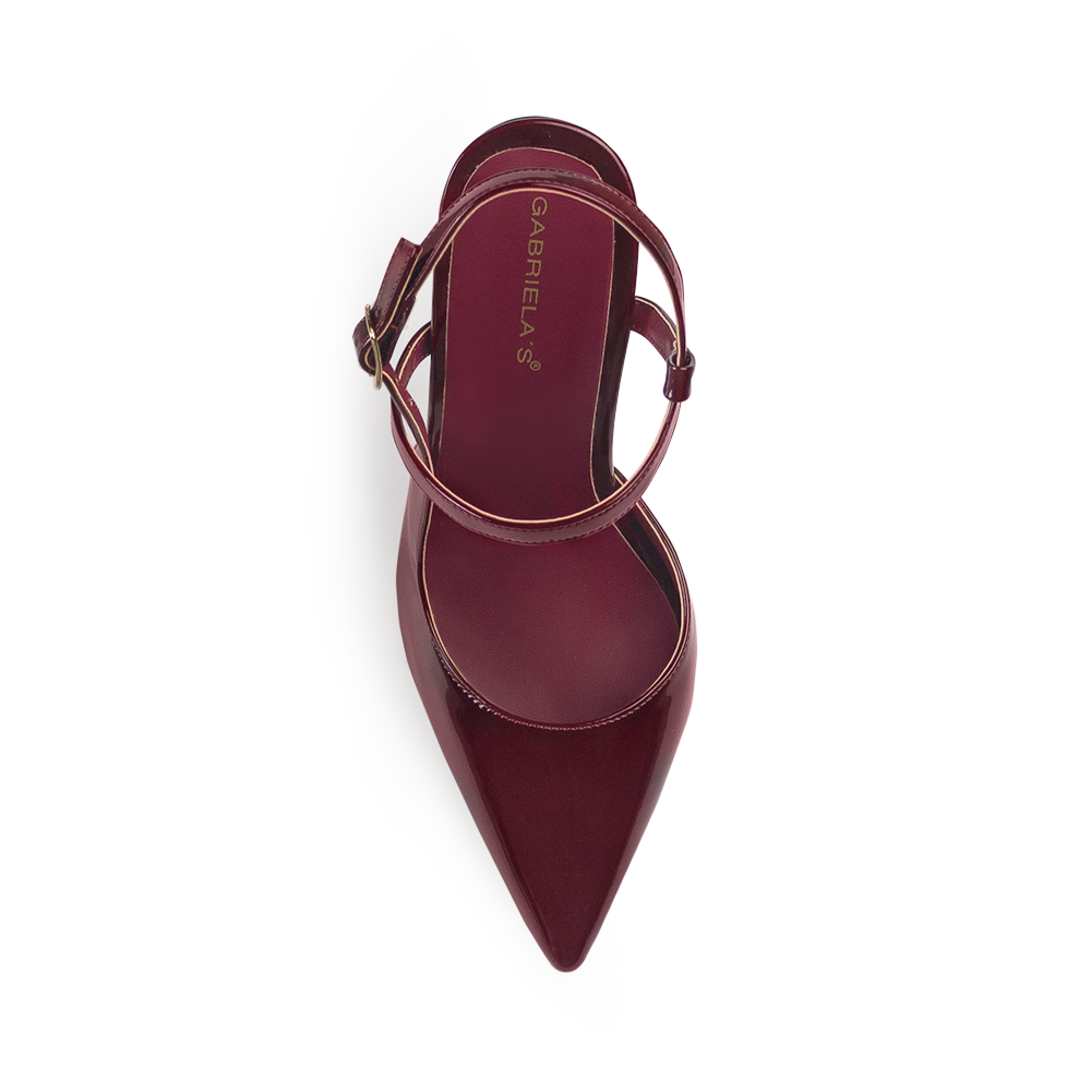 Vista superior de zapatilla vino puntal para mujer