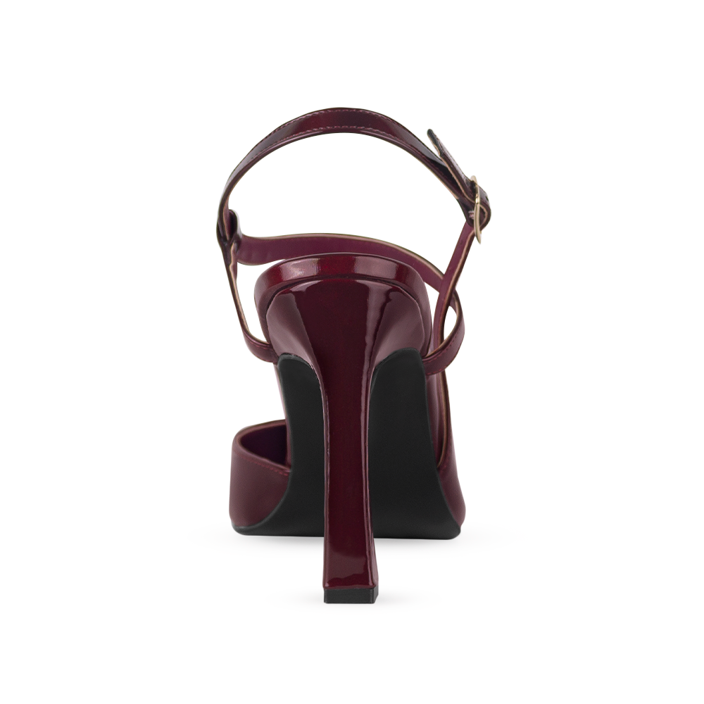 Vista trasera de tacón escultural de 10cm en zapatilla vino para mujer