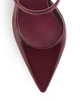 Vista de material charol en zapatilla vino para mujer tipo stiletto