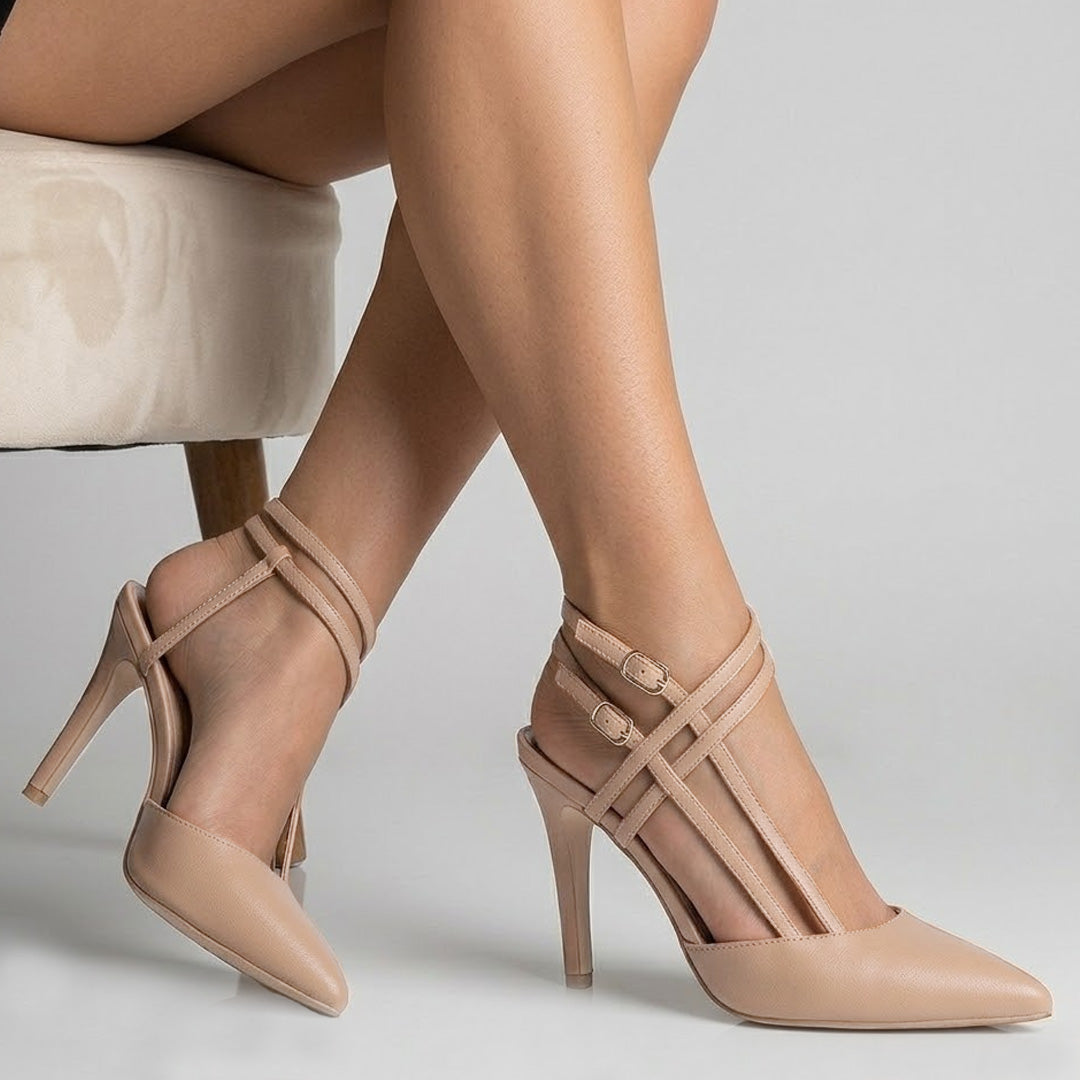 zapatillas maquillaje para mujer con doble pulsera de tacón medio 