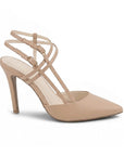 Vista lateral de zapatillas maquillaje para mujer con doble pulsera y tacón 