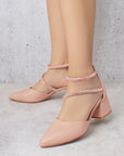 Zapatilla Maquillaje Oro Rosa Puntal Doble Tira Brillos Tacon Ancho Bajo Casual 3201231