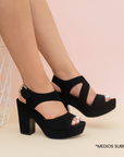 Zapatillas negras para mujer con hebilla cuadrada en pulsera y tacón medio de 10cm